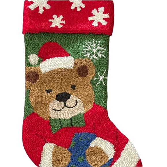 Teddy Bear Holding Present Christmas Stocking 17.5" L x 8" W Red, Green, Brown - Picture 6 of 6